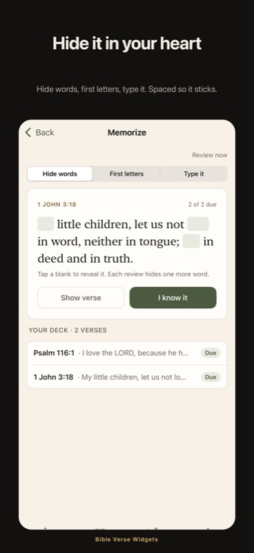 Bible Verse: memorizing a verse with hidden words