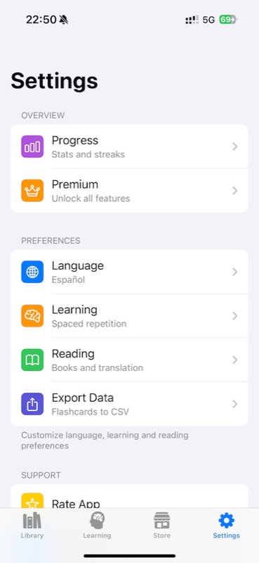 LinguaRead SRS — Spaced repetition schedule