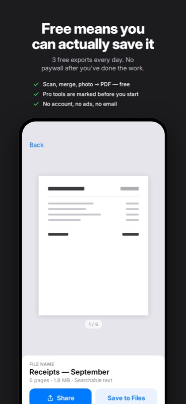 PDF Converter: Finished PDF ready to share or save to Files