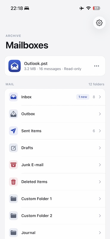PST Reader:Folder list view